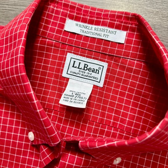 L.L. Bean Men's Wrinkle-Free Kennebunk Sport Short Sleeve Shirt - Red - Picture 3 of 5